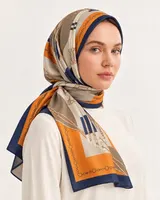 Turuncu Lacivert Zincir ve Halat %100 İpek Twill Eşarp — 3