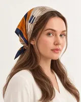 Turuncu Lacivert Zincir ve Halat %100 İpek Twill Eşarp — 4