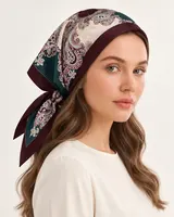 Petrol Bordo Krem Paisley %100 İpek Twill Eşarp — 5