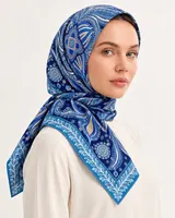 Safir Mavi Geometrik Ornament %100 İpek Twill Eşarp — 4