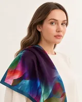 Mor Petrol Çok Renkli Soyut %100 İpek Twill Eşarp — 3
