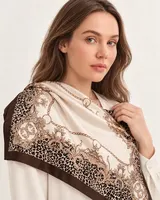 Kahve Leopar Zincir Ornament %100 İpek Twill Eşarp — 3
