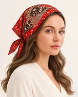 Kırmızı Siyah Çiçekli Paisley %100 İpek Twill Eşarp — 5
