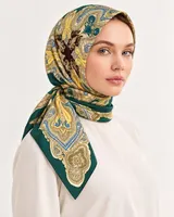 Zümrüt Sarı Ornament %100 İpek Twill Eşarp — 4