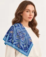 Safir Mavi Geometrik Ornament %100 İpek Twill Eşarp — 3