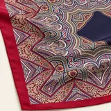 Lacivert Kırmızı Oryantal Ornament %100 İpek Twill Eşarp — 6