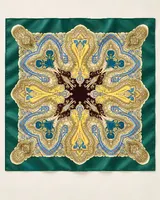 Zümrüt Sarı Ornament %100 İpek Twill Eşarp — 6