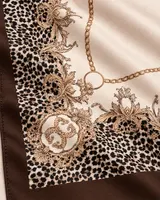 Kahve Leopar Zincir Ornament %100 İpek Twill Eşarp — 6
