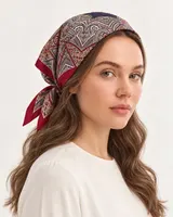 Lacivert Kırmızı Oryantal Ornament %100 İpek Twill Eşarp — 5
