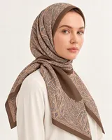 Kahverengi Klasik Paisley %100 İpek Twill Eşarp — 4