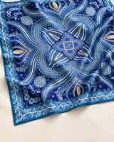Safir Mavi Geometrik Ornament %100 İpek Twill Eşarp — 6