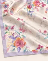 Lavanta Bordürlü Suluboya Çiçekli %100 İpek Twill Eşarp — 6
