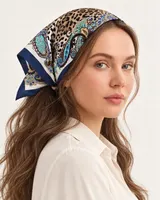 Lacivert Leopar Paisley %100 İpek Twill Eşarp — 5