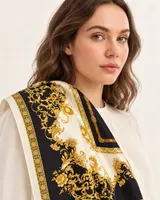 Siyah Altın Barok %100 İpek Twill Eşarp — 3