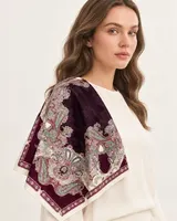 Bordo Krem Paisley %100 İpek Twill Eşarp — 2