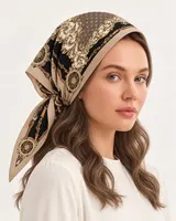 Bej Siyah Zincir Ornament %100 İpek Twill Eşarp — 5