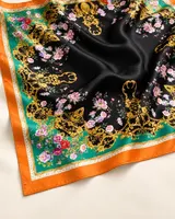 Siyah Turuncu Çiçekli Paisley %100 İpek Twill Eşarp — 6