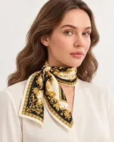 Siyah Altın Barok %100 İpek Twill Eşarp — 2