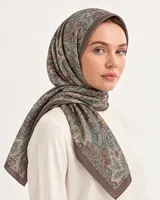 Vizon Petrol Paisley %100 İpek Twill Eşarp — 4