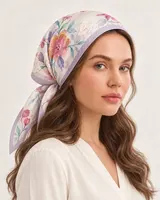 Lavanta Bordürlü Suluboya Çiçekli %100 İpek Twill Eşarp — 5