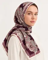 Bordo Krem Paisley %100 İpek Twill Eşarp — 4