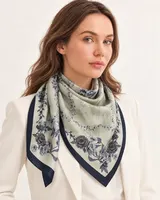 Adaçayı Mavi Gül Bahçesi %100 İpek Twill Eşarp — 2