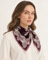 Bordo Krem Paisley %100 İpek Twill Eşarp — 3