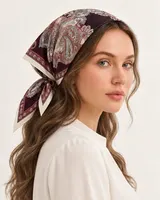 Bordo Krem Paisley %100 İpek Twill Eşarp — 5