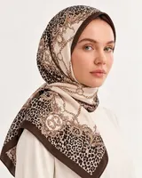 Kahve Leopar Zincir Ornament %100 İpek Twill Eşarp — 4