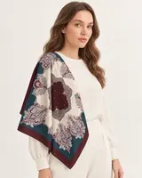 Petrol Bordo Krem Paisley %100 İpek Twill Eşarp — 3
