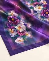 Mor Çiçek Bahçesi %100 İpek Twill Eşarp — 6