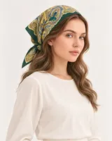 Zümrüt Sarı Ornament %100 İpek Twill Eşarp — 5