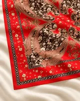 Kırmızı Siyah Çiçekli Paisley %100 İpek Twill Eşarp — 6