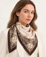 Kahve Leopar Zincir Ornament %100 İpek Twill Eşarp — 2