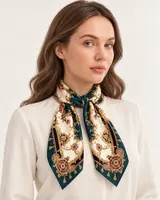 Petrol Krem Altın Barok %100 İpek Twill Eşarp — 2