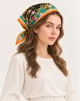 Siyah Turuncu Çiçekli Paisley %100 İpek Twill Eşarp — 5
