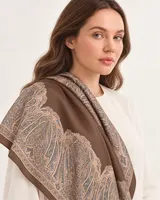 Kahverengi Klasik Paisley %100 İpek Twill Eşarp — 3