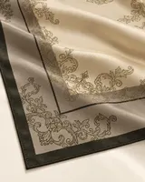 Krem Vizon Barok Bordür %100 İpek Twill Eşarp — 6