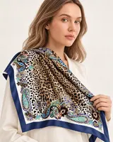 Lacivert Leopar Paisley %100 İpek Twill Eşarp — 3