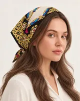 Lacivert Mavi Zincir Ornament %100 İpek Twill Eşarp — 6