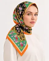 Siyah Turuncu Çiçekli Paisley %100 İpek Twill Eşarp — 4