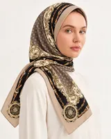 Bej Siyah Zincir Ornament %100 İpek Twill Eşarp — 4