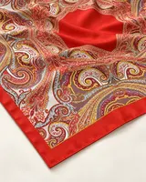 Mercan Kırmızı Paisley %100 İpek Twill Eşarp — 6