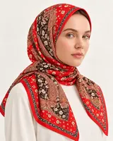 Kırmızı Siyah Çiçekli Paisley %100 İpek Twill Eşarp — 4