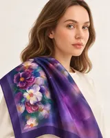 Mor Çiçek Bahçesi %100 İpek Twill Eşarp — 3