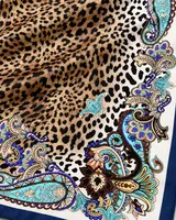 Lacivert Leopar Paisley %100 İpek Twill Eşarp — 6