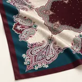 Petrol Bordo Krem Paisley %100 İpek Twill Eşarp — 6