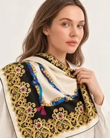 Lacivert Mavi Zincir Ornament %100 İpek Twill Eşarp — 4