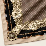 Bej Siyah Zincir Ornament %100 İpek Twill Eşarp — 6