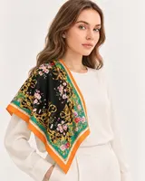 Siyah Turuncu Çiçekli Paisley %100 İpek Twill Eşarp — 3